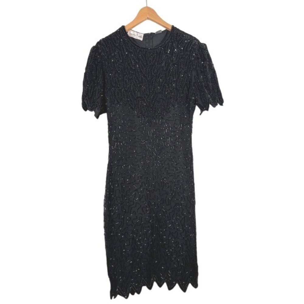 Vintage‎ Laurence Kazar New York Black Beaded Silk Cocktail Dress - Size L